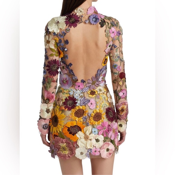 #153 Embroidered Flowers Hollow Cut Out Back , Mini Dress - Picture 4 of 13